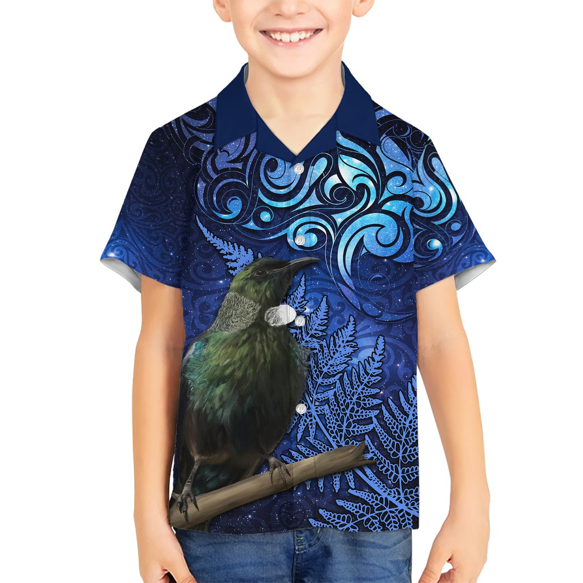 New Zealand Tui Bird Matariki Hawaiian Shirt Maori New Year with Galaxy Fern LT03 - Polynesian Pride