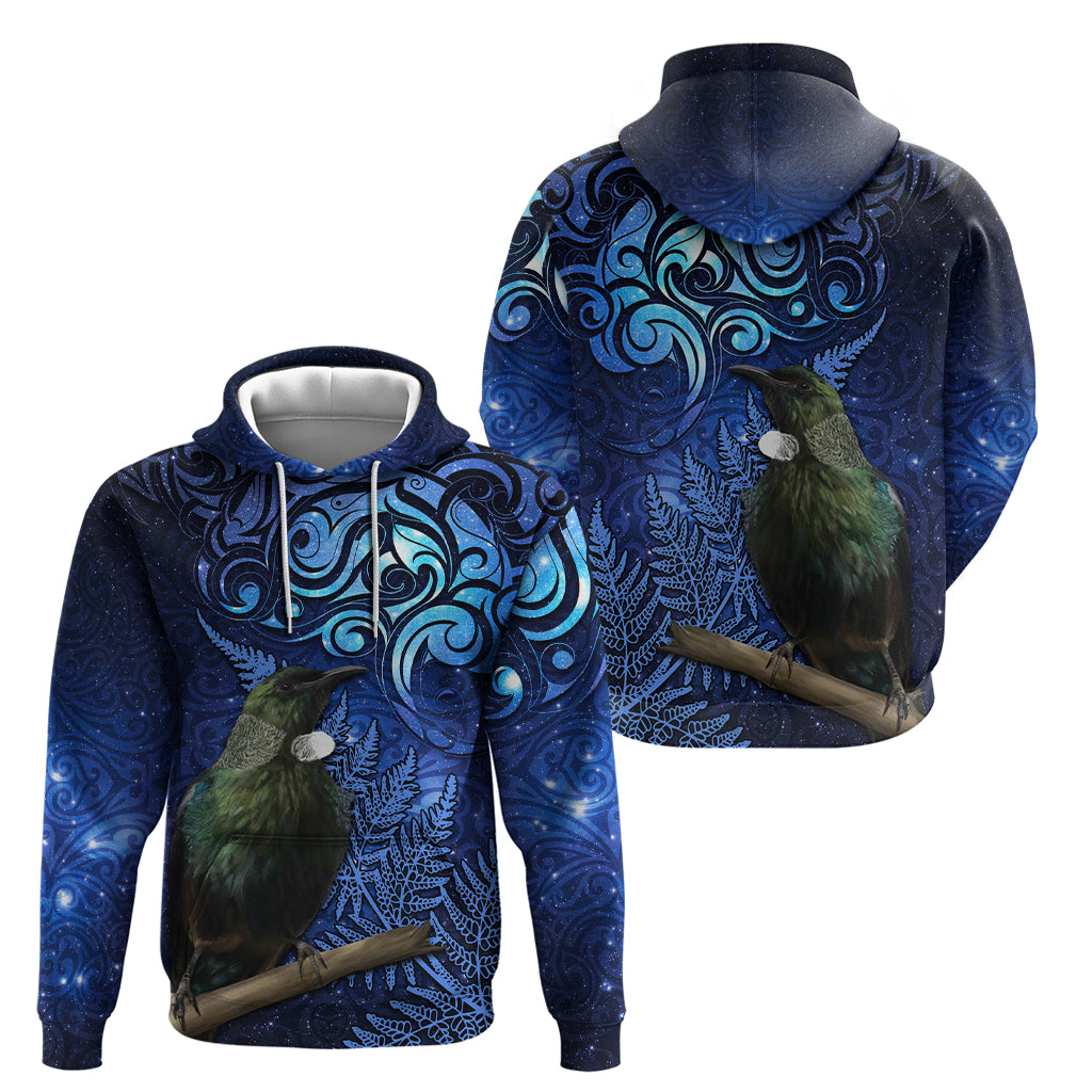 New Zealand Tui Bird Matariki Hoodie Maori New Year with Galaxy Fern LT03 - Polynesian Pride