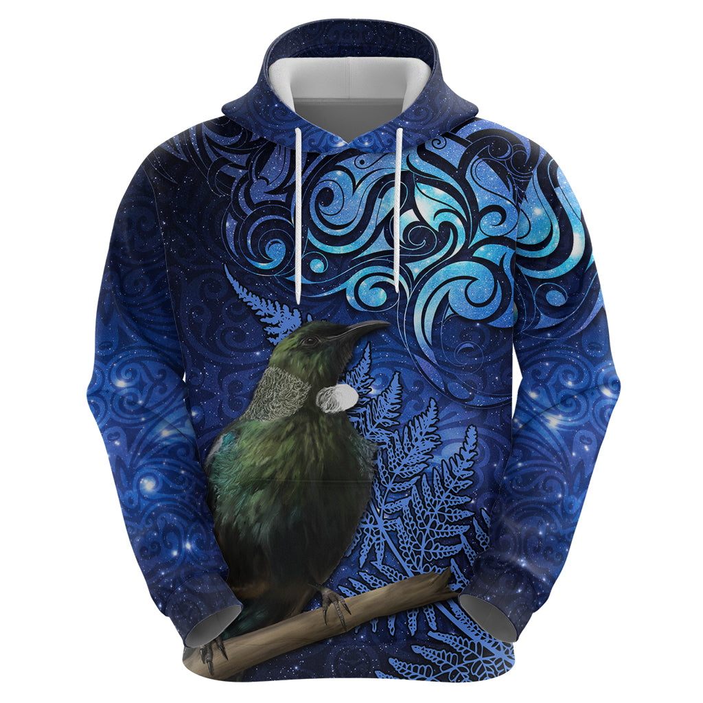 New Zealand Tui Bird Matariki Hoodie Maori New Year with Galaxy Fern LT03 - Polynesian Pride