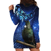 New Zealand Tui Bird Matariki Hoodie Dress Maori New Year with Galaxy Fern LT03 - Polynesian Pride