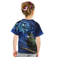 New Zealand Tui Bird Matariki Kid T Shirt Maori New Year with Galaxy Fern LT03 - Polynesian Pride
