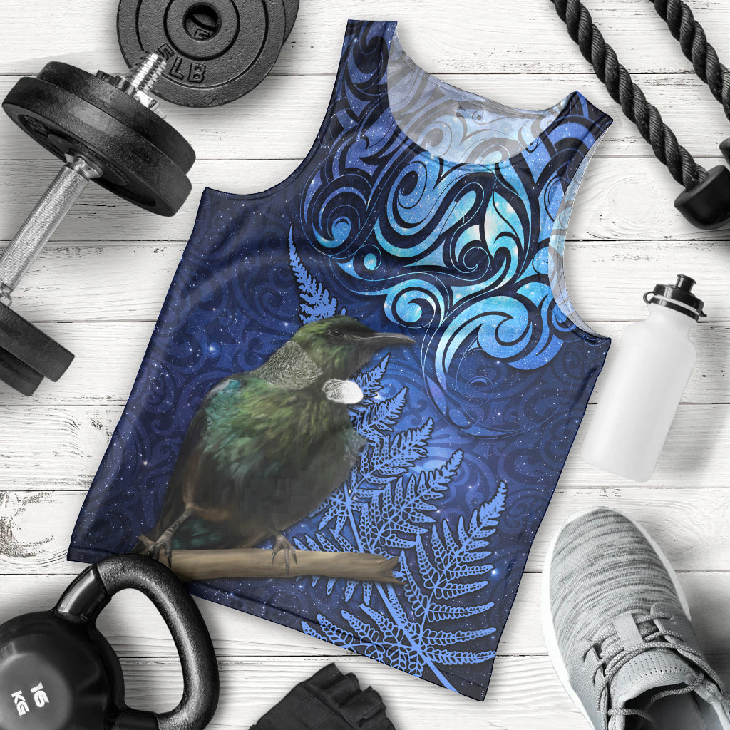 New Zealand Tui Bird Matariki Men Tank Top Maori New Year with Galaxy Fern LT03 - Polynesian Pride