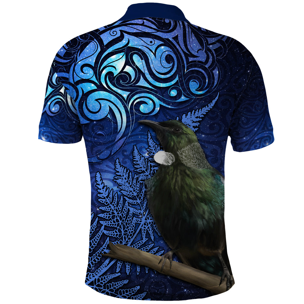 New Zealand Tui Bird Matariki Polo Shirt Maori New Year with Galaxy Fern LT03 - Polynesian Pride