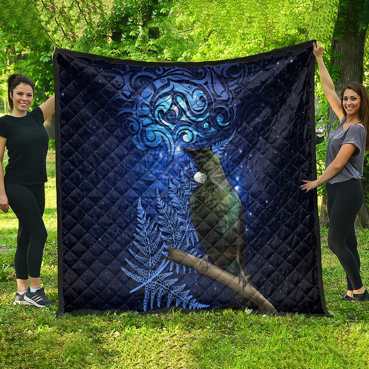 New Zealand Tui Bird Matariki Quilt Maori New Year with Galaxy Fern LT03 - Polynesian Pride