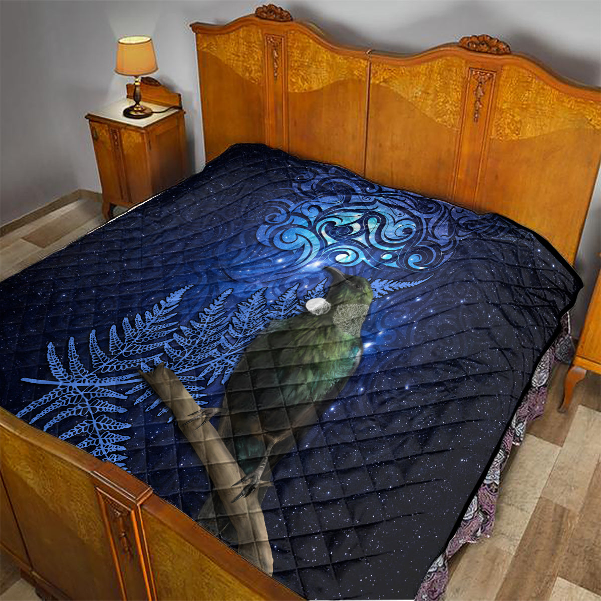 New Zealand Tui Bird Matariki Quilt Maori New Year with Galaxy Fern LT03 - Polynesian Pride
