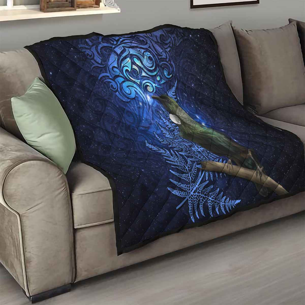 New Zealand Tui Bird Matariki Quilt Maori New Year with Galaxy Fern LT03 - Polynesian Pride