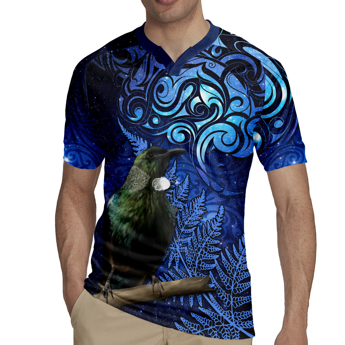 New Zealand Tui Bird Matariki Rugby Jersey Maori New Year with Galaxy Fern LT03 - Polynesian Pride