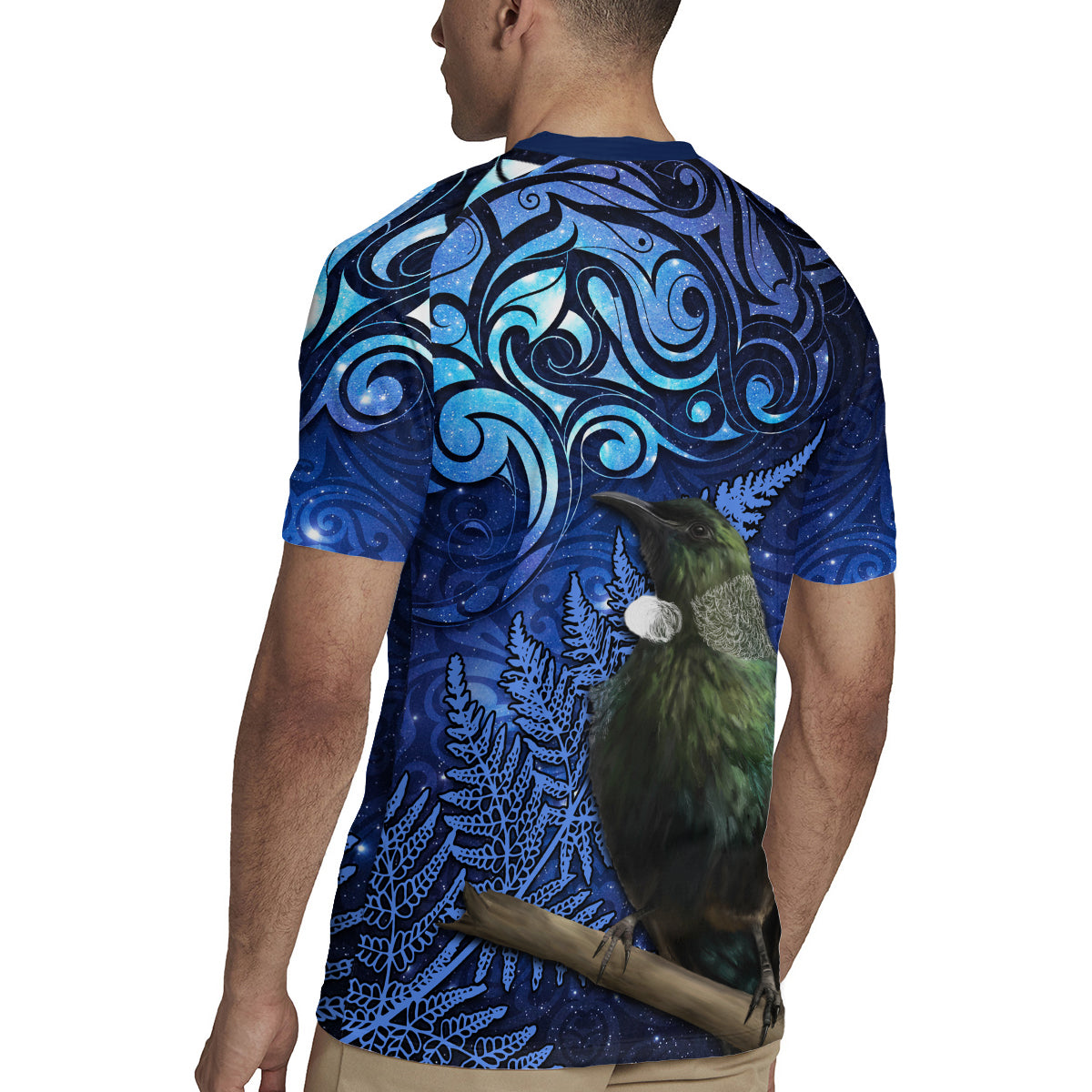 New Zealand Tui Bird Matariki Rugby Jersey Maori New Year with Galaxy Fern LT03 - Polynesian Pride