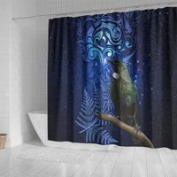New Zealand Tui Bird Matariki Shower Curtain Maori New Year with Galaxy Fern LT03 - Polynesian Pride