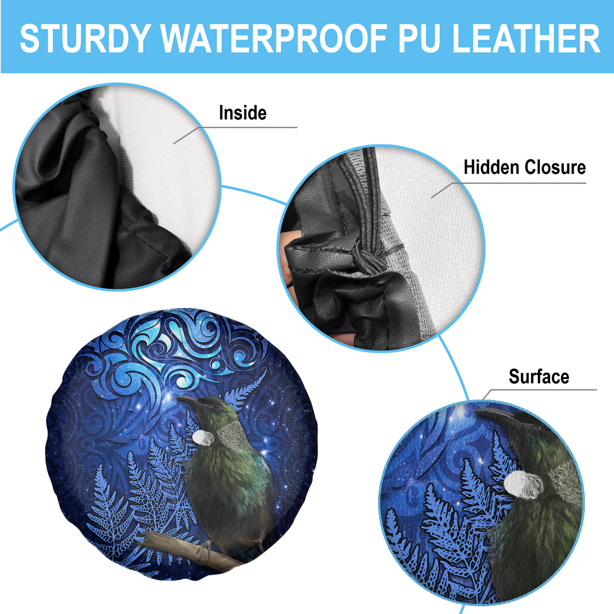 New Zealand Tui Bird Matariki Spare Tire Cover Maori New Year with Galaxy Fern LT03 - Polynesian Pride