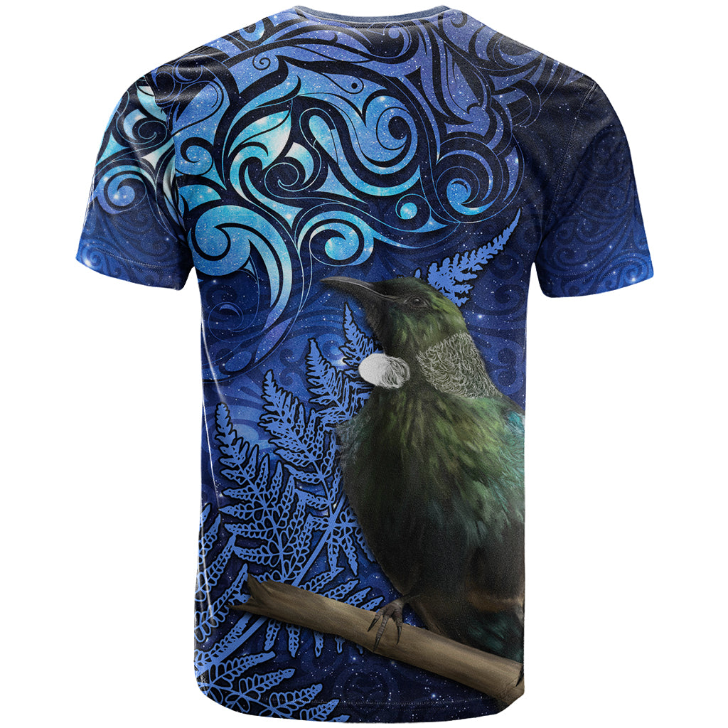 New Zealand Tui Bird Matariki T Shirt Maori New Year with Galaxy Fern LT03 - Polynesian Pride
