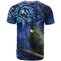 New Zealand Tui Bird Matariki T Shirt Maori New Year with Galaxy Fern LT03 - Polynesian Pride
