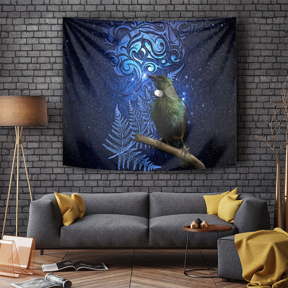 New Zealand Tui Bird Matariki Tapestry Maori New Year with Galaxy Fern LT03 - Polynesian Pride
