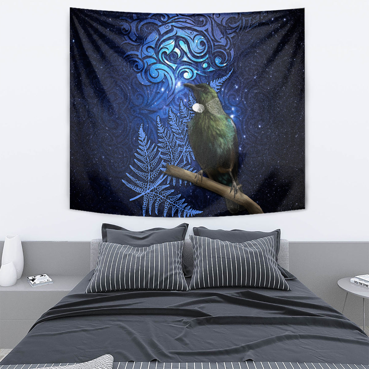 New Zealand Tui Bird Matariki Tapestry Maori New Year with Galaxy Fern LT03 - Polynesian Pride