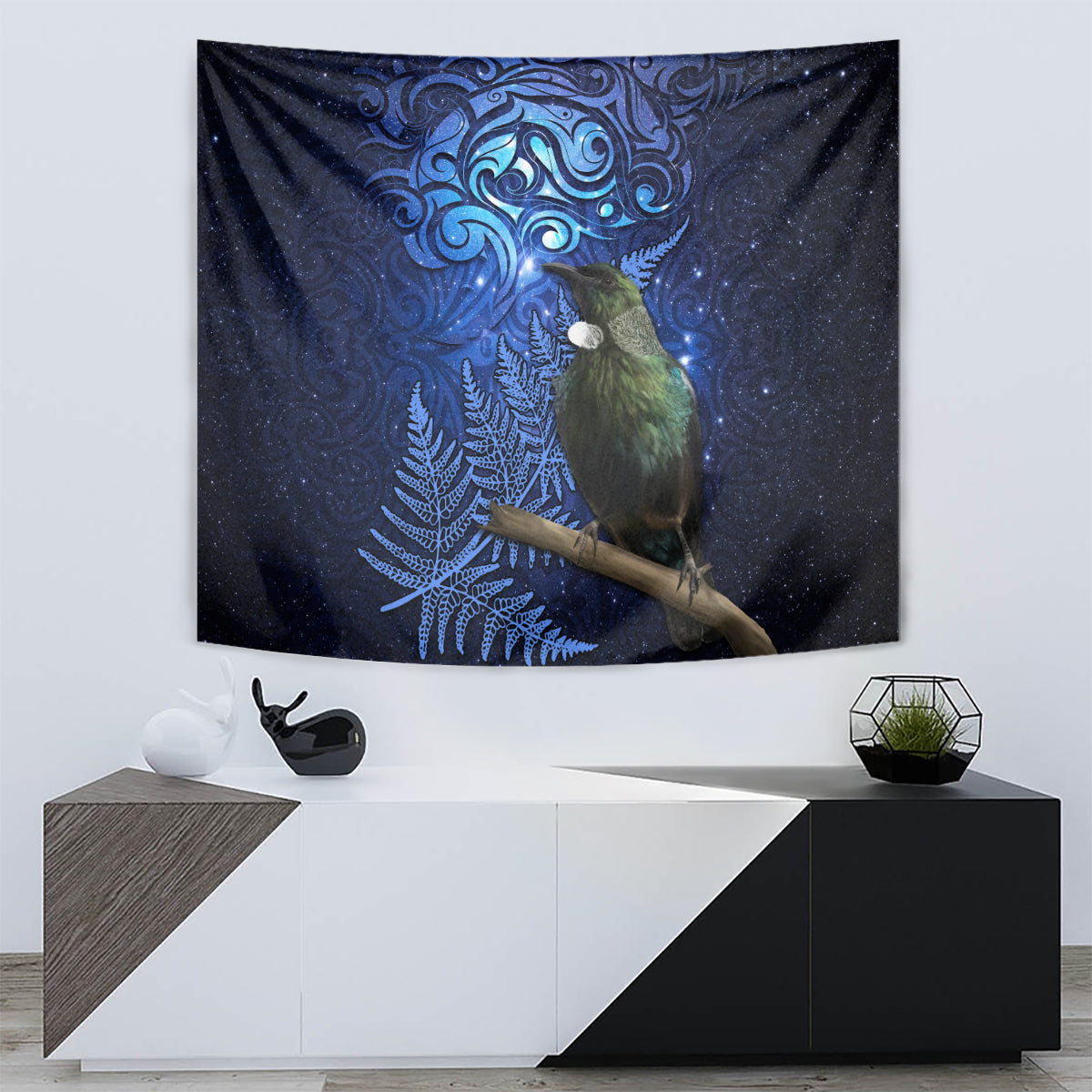 New Zealand Tui Bird Matariki Tapestry Maori New Year with Galaxy Fern LT03 - Polynesian Pride