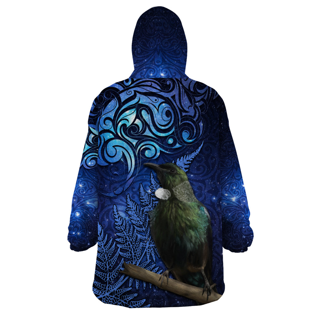 New Zealand Tui Bird Matariki Wearable Blanket Hoodie Maori New Year with Galaxy Fern LT03 - Polynesian Pride