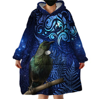 New Zealand Tui Bird Matariki Wearable Blanket Hoodie Maori New Year with Galaxy Fern LT03 - Polynesian Pride