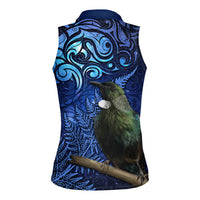 New Zealand Tui Bird Matariki Women Sleeveless Polo Shirt Maori New Year with Galaxy Fern LT03 - Polynesian Pride
