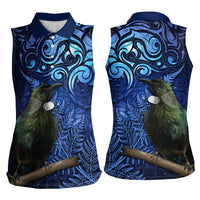 New Zealand Tui Bird Matariki Women Sleeveless Polo Shirt Maori New Year with Galaxy Fern LT03 - Polynesian Pride