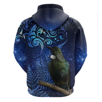 New Zealand Tui Bird Matariki Zip Hoodie Maori New Year with Galaxy Fern LT03 - Polynesian Pride