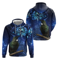 New Zealand Tui Bird Matariki Zip Hoodie Maori New Year with Galaxy Fern LT03 - Polynesian Pride