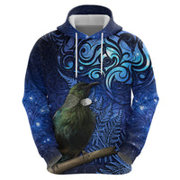 New Zealand Tui Bird Matariki Zip Hoodie Maori New Year with Galaxy Fern LT03 - Polynesian Pride