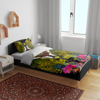 Hawaii Kanaka Maoli Bedding Set Double Shark and Hibiscus Flowers