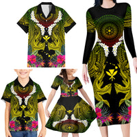 Hawaii Kanaka Maoli Family Matching Long Sleeve Bodycon Dress and Hawaiian Shirt Double Shark and Hibiscus Flowers LT03 - Polynesian Pride