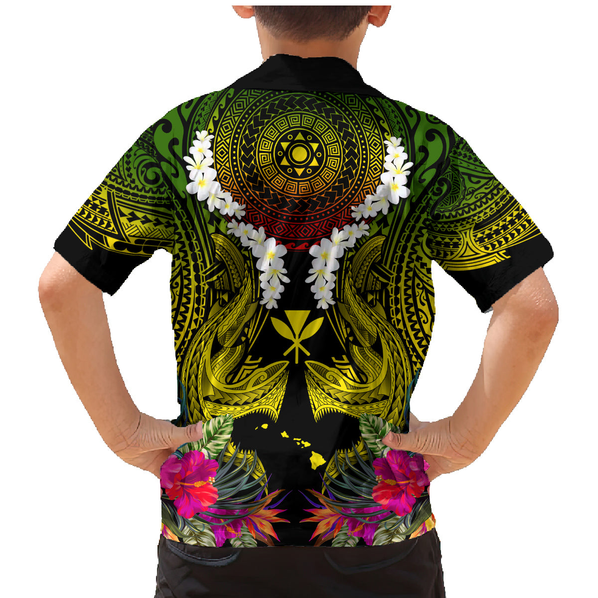 Hawaii Kanaka Maoli Family Matching Mermaid Dress and Hawaiian Shirt Double Shark and Hibiscus Flowers LT03 - Polynesian Pride