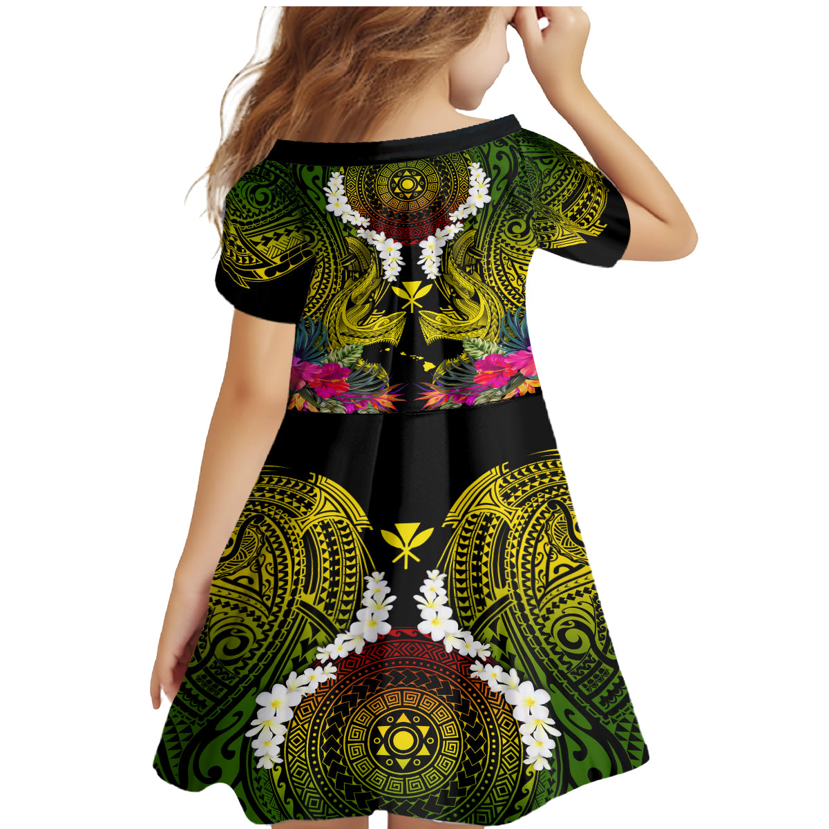 Hawaii Kanaka Maoli Family Matching Mermaid Dress and Hawaiian Shirt Double Shark and Hibiscus Flowers LT03 - Polynesian Pride