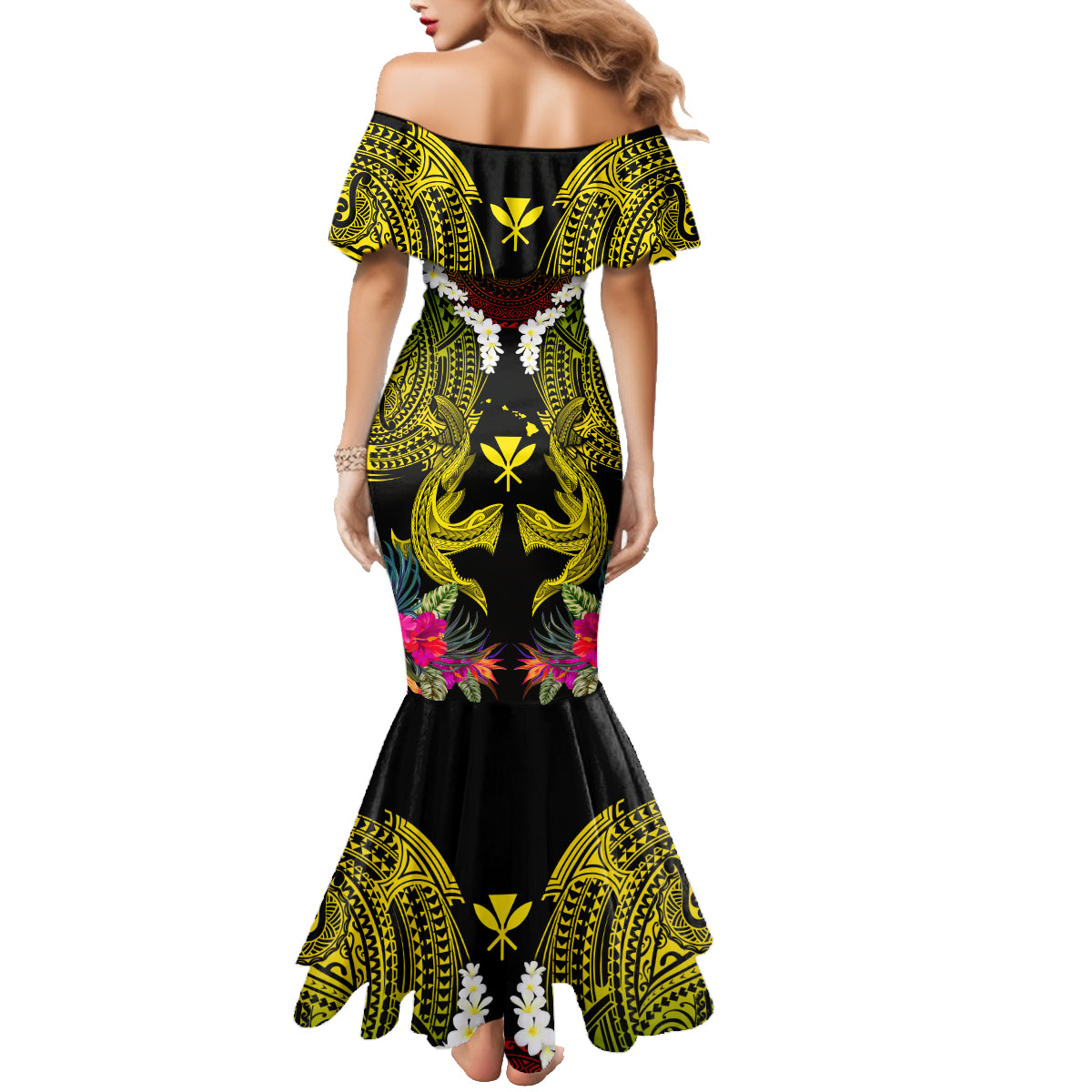Hawaii Kanaka Maoli Family Matching Mermaid Dress and Hawaiian Shirt Double Shark and Hibiscus Flowers LT03 - Polynesian Pride