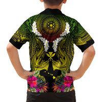 Hawaii Kanaka Maoli Family Matching Off Shoulder Short Dress and Hawaiian Shirt Double Shark and Hibiscus Flowers LT03 - Polynesian Pride