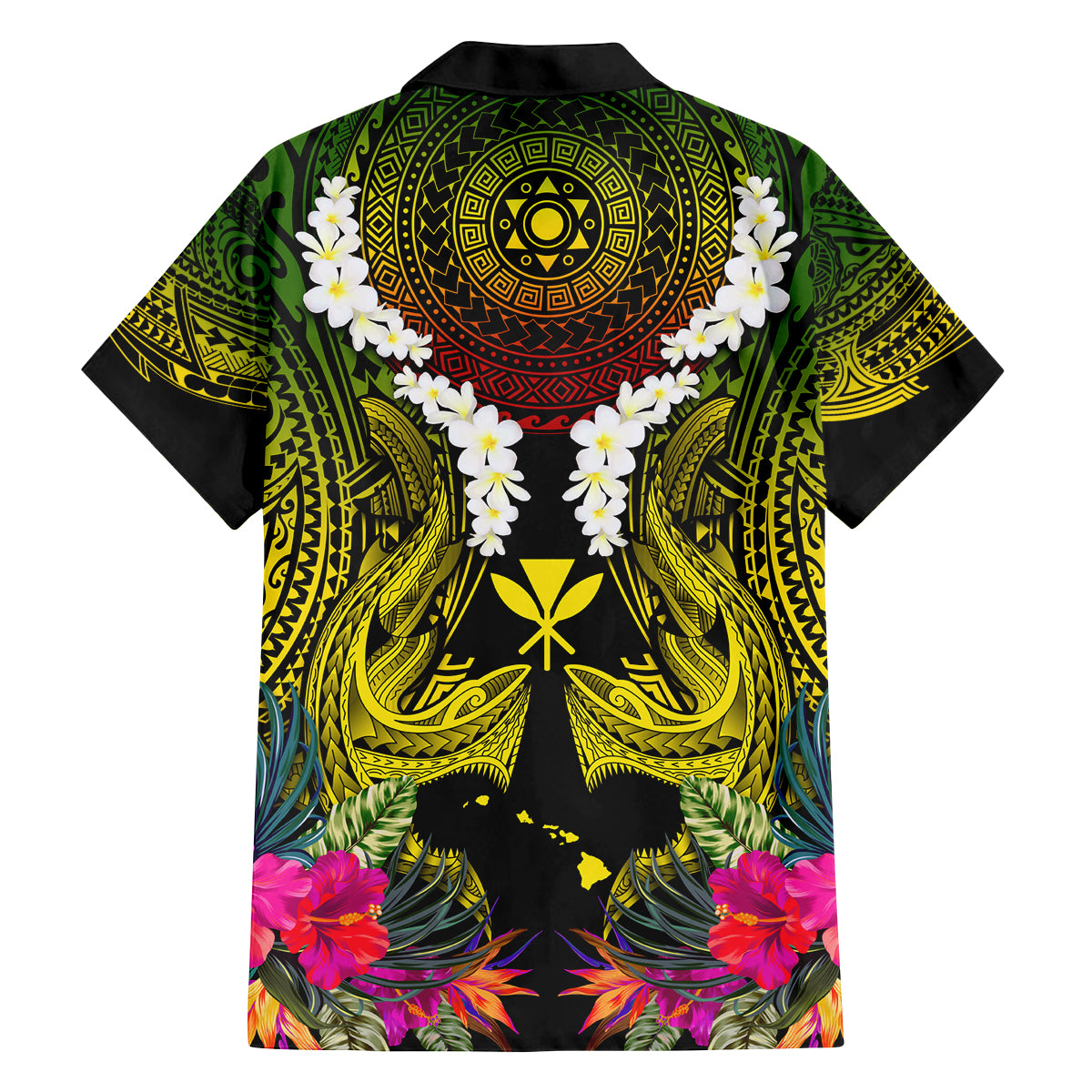 Hawaii Kanaka Maoli Family Matching Off Shoulder Short Dress and Hawaiian Shirt Double Shark and Hibiscus Flowers LT03 - Polynesian Pride