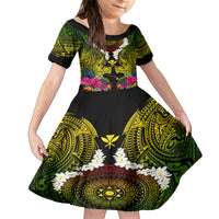 Hawaii Kanaka Maoli Family Matching Puletasi and Hawaiian Shirt Double Shark and Hibiscus Flowers LT03 Daughter's Dress Black - Polynesian Pride