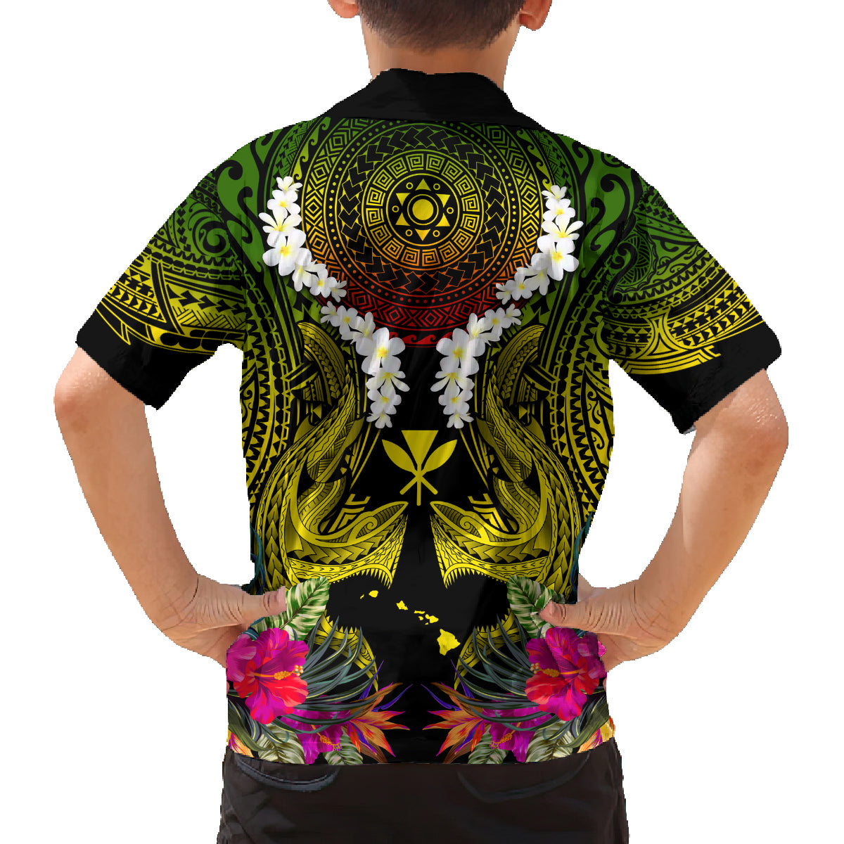 Hawaii Kanaka Maoli Family Matching Tank Maxi Dress and Hawaiian Shirt Double Shark and Hibiscus Flowers LT03 - Polynesian Pride