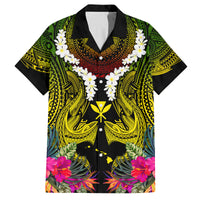Hawaii Kanaka Maoli Family Matching Tank Maxi Dress and Hawaiian Shirt Double Shark and Hibiscus Flowers LT03 Dad's Shirt - Short Sleeve Black - Polynesian Pride