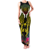 Hawaii Kanaka Maoli Family Matching Tank Maxi Dress and Hawaiian Shirt Double Shark and Hibiscus Flowers LT03 Mom's Dress Black - Polynesian Pride