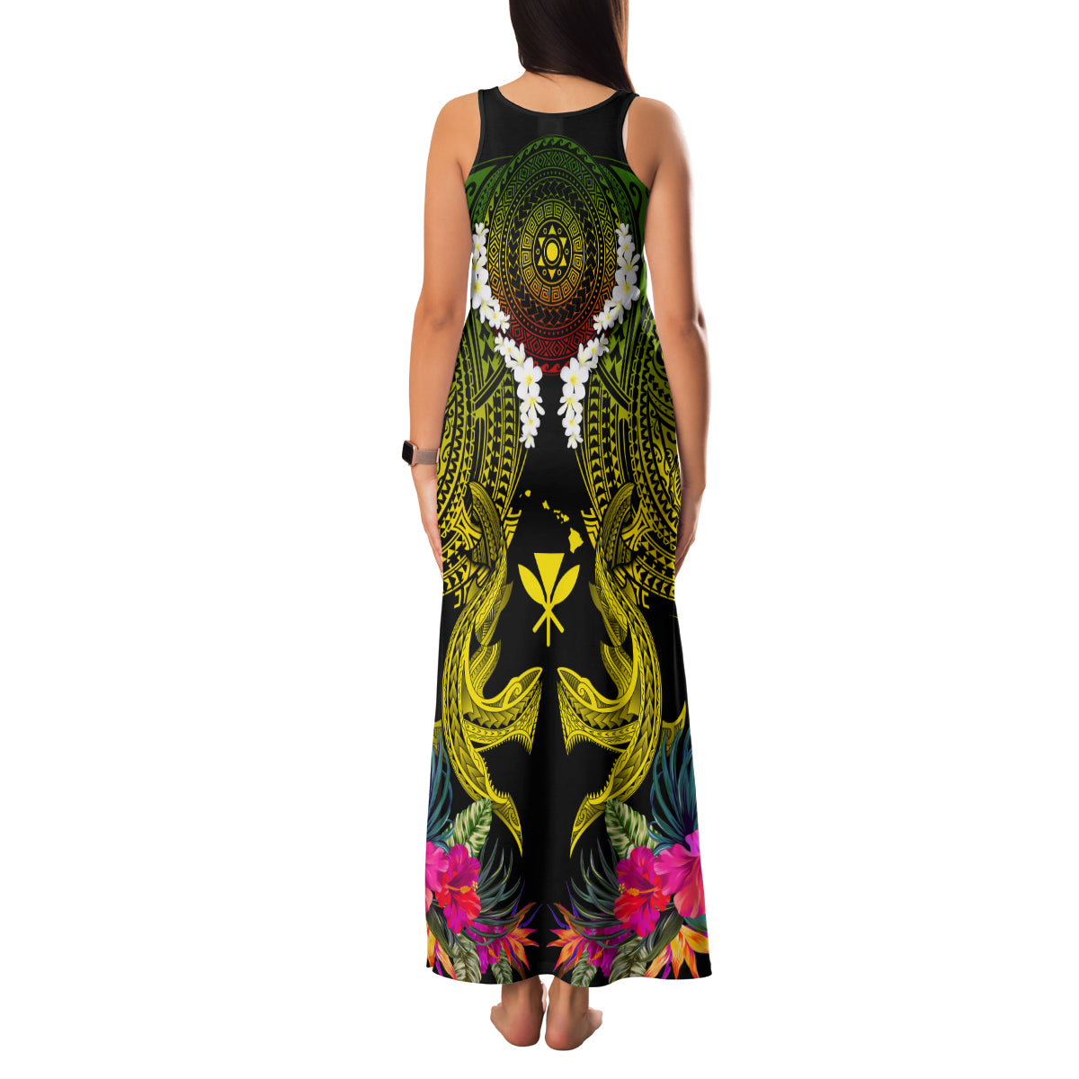Hawaii Kanaka Maoli Family Matching Tank Maxi Dress and Hawaiian Shirt Double Shark and Hibiscus Flowers LT03 - Polynesian Pride