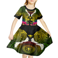 Hawaii Kanaka Maoli Kid Short Sleeve Dress Double Shark and Hibiscus Flowers LT03 - Polynesian Pride