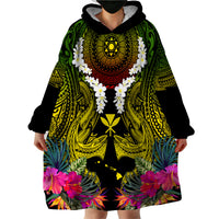 Hawaii Kanaka Maoli Wearable Blanket Hoodie Double Shark and Hibiscus Flowers LT03 - Polynesian Pride