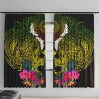 Hawaii Kanaka Maoli Window Curtain Double Shark and Hibiscus Flowers