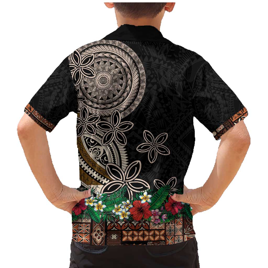 Samoa Siapo Polynesian Art Family Matching Mermaid Dress and Hawaiian Shirt Tropical Flowers and Tatau Pattern Brown LT03 - Polynesian Pride