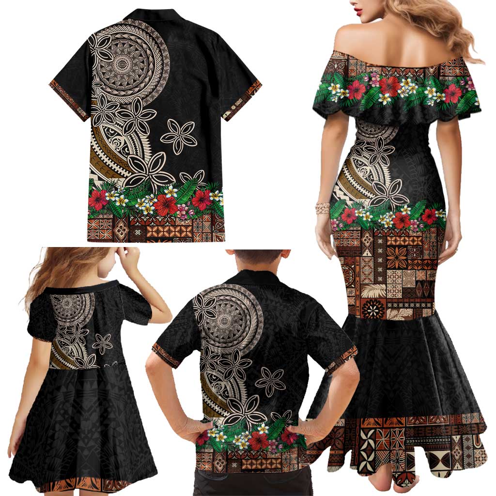 Samoa Siapo Polynesian Art Family Matching Mermaid Dress and Hawaiian Shirt Tropical Flowers and Tatau Pattern Brown LT03 - Polynesian Pride