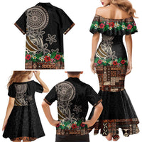 Samoa Siapo Polynesian Art Family Matching Mermaid Dress and Hawaiian Shirt Tropical Flowers and Tatau Pattern Brown LT03 - Polynesian Pride