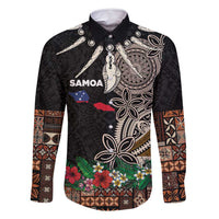 Samoa Siapo Polynesian Art Family Matching Mermaid Dress and Hawaiian Shirt Tropical Flowers and Tatau Pattern Brown LT03 Dad's Shirt - Long Sleeve Brown - Polynesian Pride