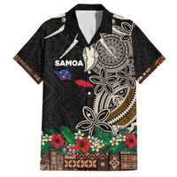Samoa Siapo Polynesian Art Family Matching Off The Shoulder Long Sleeve Dress and Hawaiian Shirt Tropical Flowers and Tatau Pattern Brown LT03 Dad's Shirt - Short Sleeve Brown - Polynesian Pride