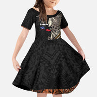 Samoa Siapo Polynesian Art Family Matching Off Shoulder Maxi Dress and Hawaiian Shirt Tropical Flowers and Tatau Pattern Brown LT03 Daughter's Dress Brown - Polynesian Pride