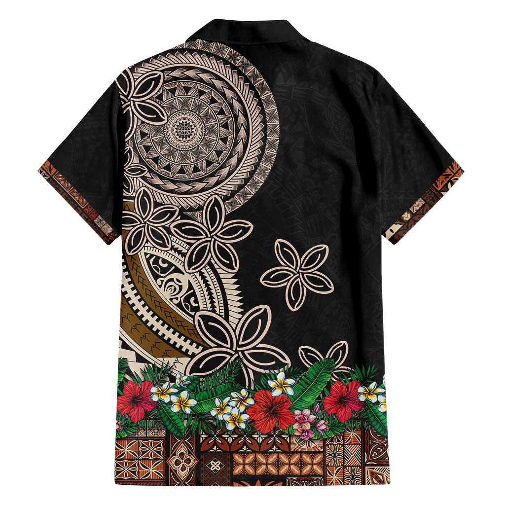 Samoa Siapo Polynesian Art Family Matching Off Shoulder Maxi Dress and Hawaiian Shirt Tropical Flowers and Tatau Pattern Brown LT03 - Polynesian Pride
