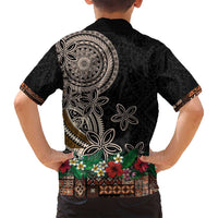 Samoa Siapo Polynesian Art Family Matching Off Shoulder Short Dress and Hawaiian Shirt Tropical Flowers and Tatau Pattern Brown LT03 - Polynesian Pride
