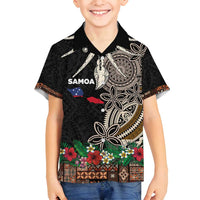 Samoa Siapo Polynesian Art Family Matching Off Shoulder Short Dress and Hawaiian Shirt Tropical Flowers and Tatau Pattern Brown LT03 Son's Shirt Brown - Polynesian Pride